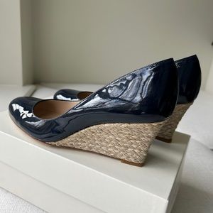 L.K. Bennett navy patent Zella wedge